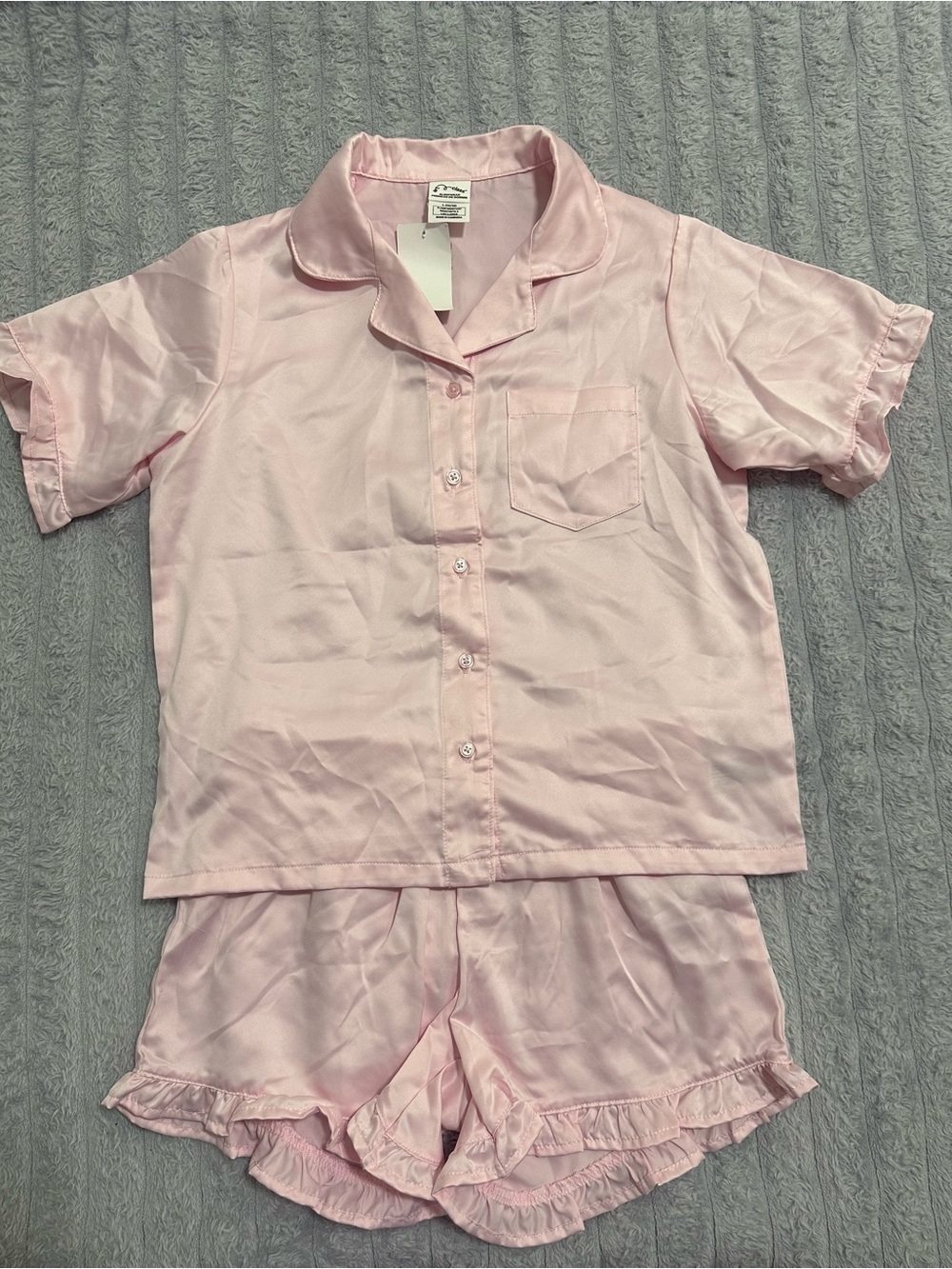 art class Pink Short Sleeve Button-Up Pajama Set with Ruffle Shorts